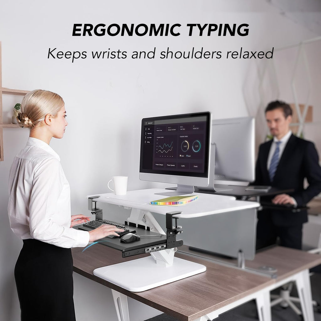 Keyboard Tray Under Desk Pull Out with Extra Sturdy Adjustable C Clamp Mount System, 27.3 (32.5 inch Including Clamps) x 11 Inch Slide-Out Platform Computer Drawer for Typing, Black,AX01WB01