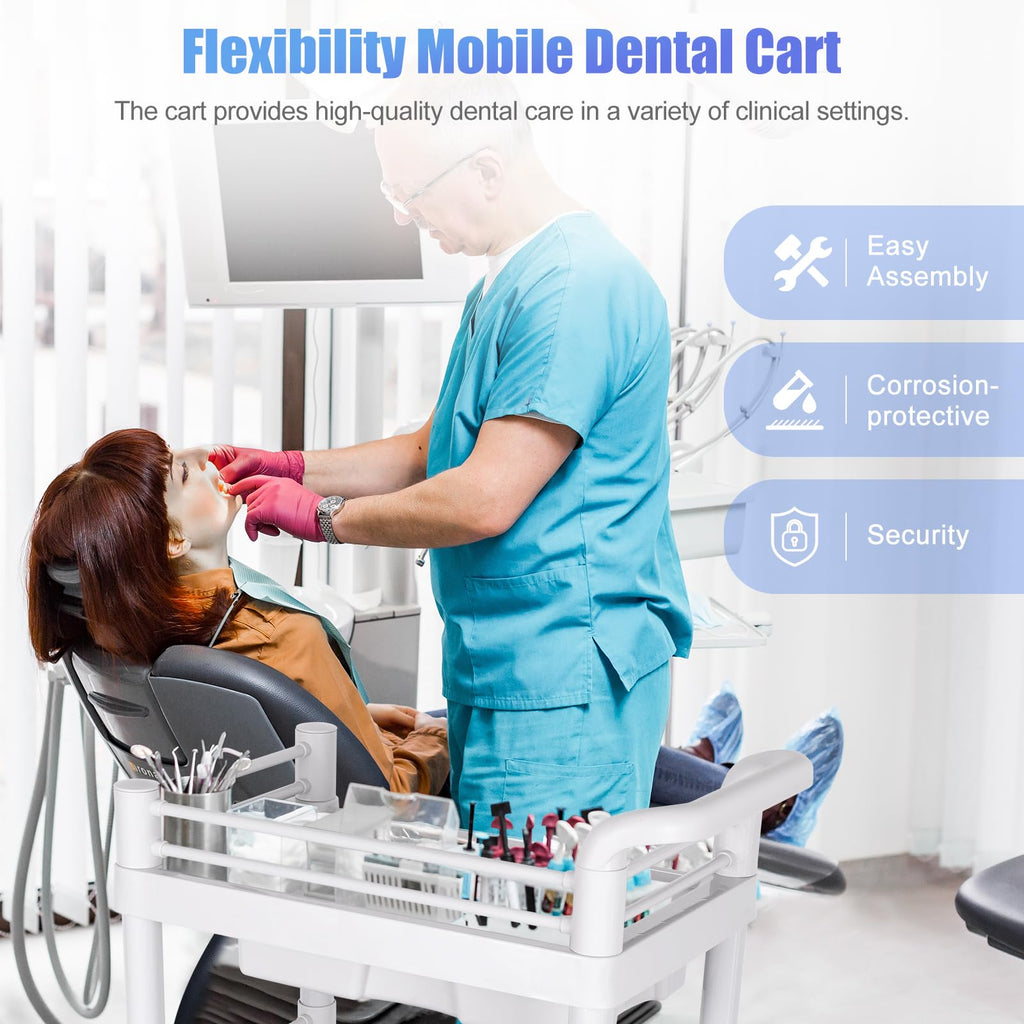 Mobile Medical Trolley Cart Portable 3-Tier Professional Cart 220 Lbs Load Utility Carts for Ultrasound Scanner Esthetician Carts with Drawer Lockable Rolling Wheels for Hospital Dental Clinic Home