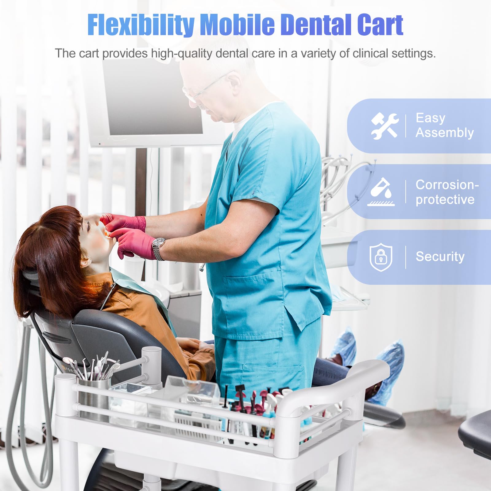 Mobile Medical Trolley Cart Portable 3-Tier Professional Cart 220 Lbs Load Utility Carts for Ultrasound Scanner Esthetician Carts with Drawer Lockable Rolling Wheels for Hospital Dental Clinic Home