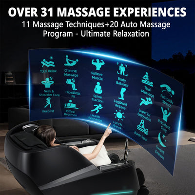 4D Massage Chair Full Body Zero Gravity Recliner - 55“ SL-Track,20 Auto Modes,11 Massage Technique,40 Airbags Massage,with Yoga Stretch,APP Control,Negative Oxygen lons (Black)