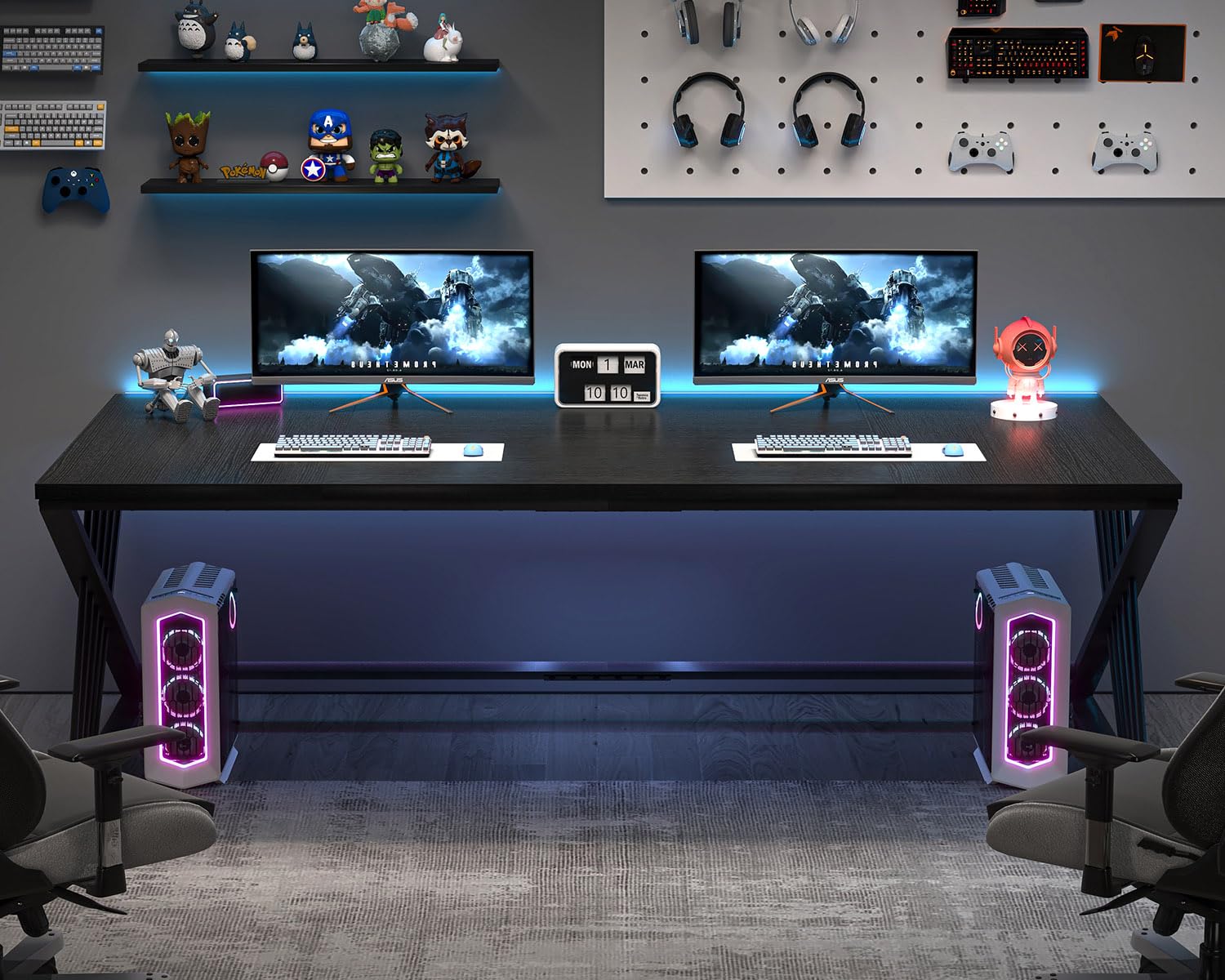 70.9" Black Computer Desk, Modern Home Office Desk, Large Gaming Workstation Executive Desk with Z-Shaped Legs, 2 Person Large Study Writing Table for Bedroom