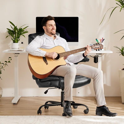Set of 2, Ergonomic Computer Gaming Office Chair,  Heavy Duty Task Desk Swivel Rolling Chairs with Wheels, Flip-up Arms, Adjustable Height, PU Leather,Inky