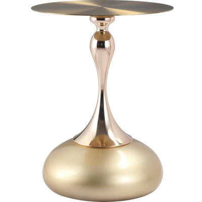 Modern Round Side Table with Gold Stainless Steel Top, Gold Pedestal Stem & Glossy Base, Accent End Table for Living Room, Bedroom, or Small Spaces, 17.7