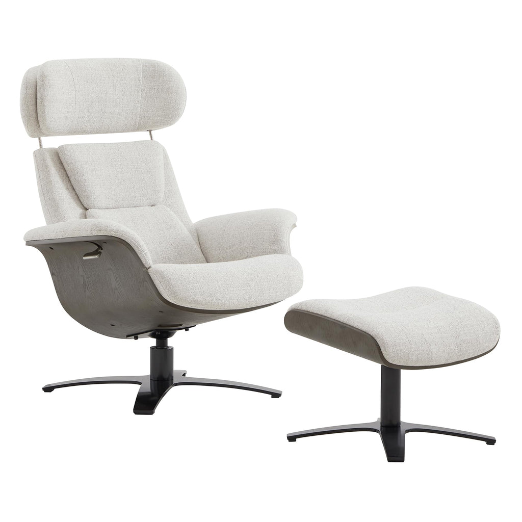 Fabric Reclining Swivel Chair with Adjustable Headrest and Ottoman for Living Room, White (Multi-Colored)