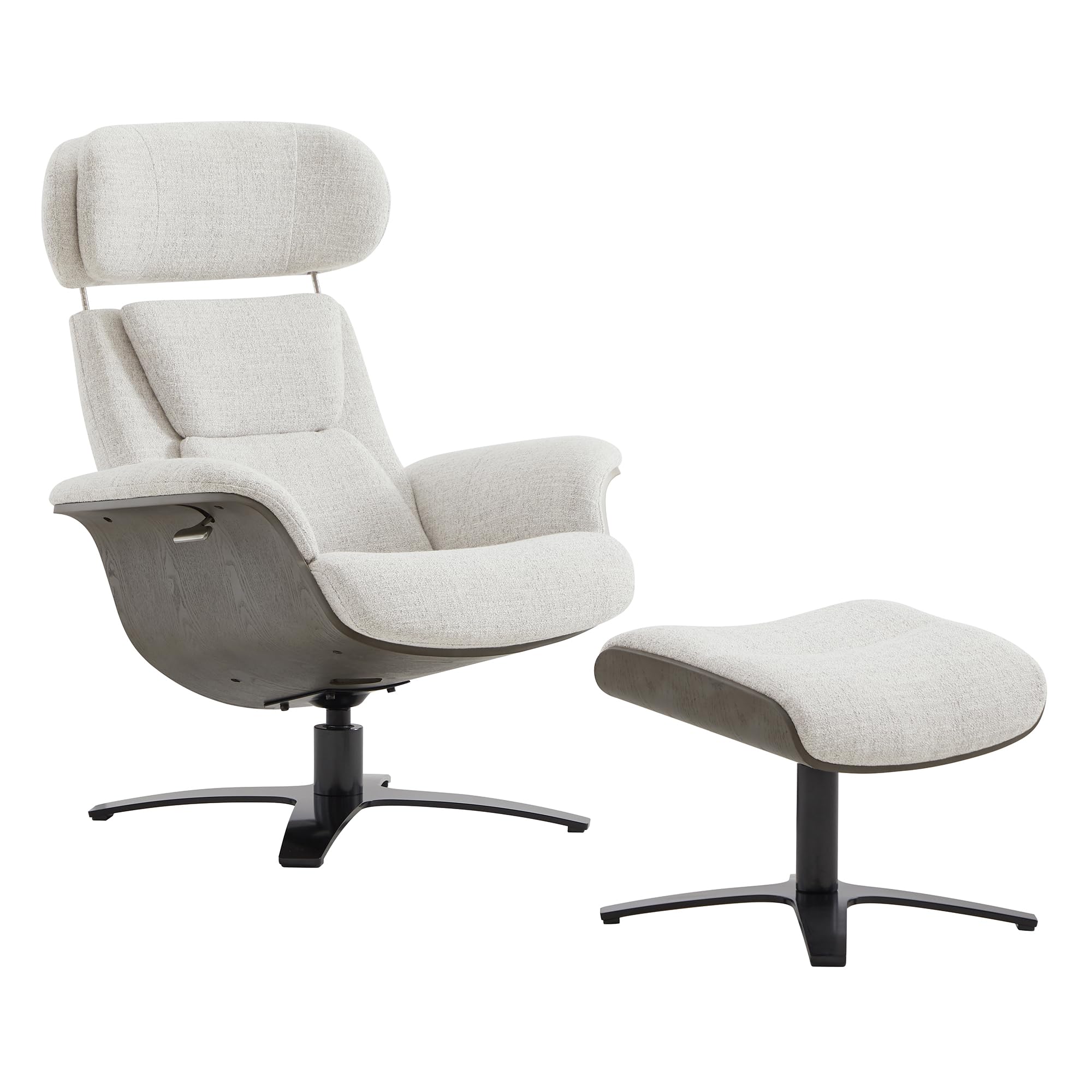 Fabric Reclining Swivel Chair with Adjustable Headrest and Ottoman for Living Room, White (Multi-Colored)