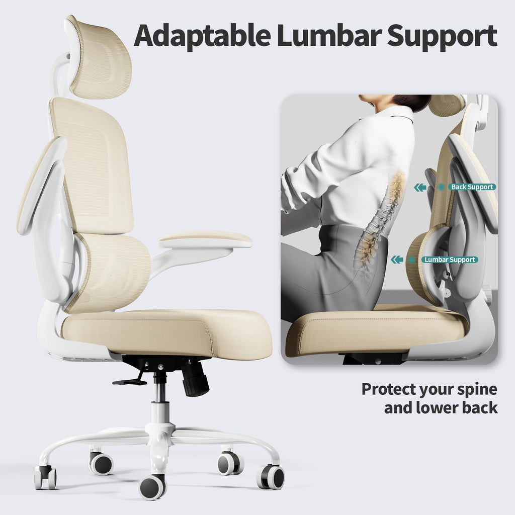 Office Chair Ergonomic Desk Chair, 330 LBS Home Mesh Office Desk Chairs with Wheels, Comfortable Gaming Chairs (Beige)