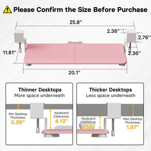 KMT01-PJ Under Desk Keyboard Tray, Pull-Out Keyboard & Mouse Platform with C-Clamp, 20 x 11.8 in Space-Saving Ergonomic Slide-Out Drawer, Pink