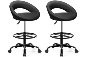Black 2 Pack, Office Drafting Chair - Bar Stools with Back Support, Adjustable Foot Rest and Wheels, Shop Rolling Swivel Chair for Standing Desk Counter Kitchen Salon Home Vanity