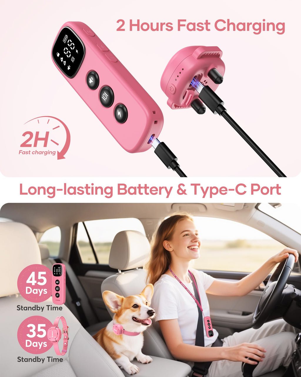 Dog Training Collar - 4200FT Remote Dog Collar with 3 Training Modes for Small Dogs with Pet ID Tag & Security Lock, IPX8-Waterproof Rechargeable E-Collar for Mini Small Medium Dogs (Pro Pink)
