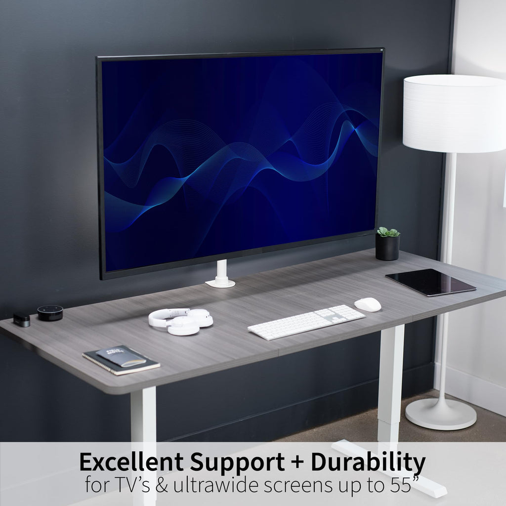 Ultra Wide TV Desk Mount for up to 55 inch Screens Weighing 66 lbs, Full Motion Height Adjustable Single Television Stand, White, STAND-V155CW