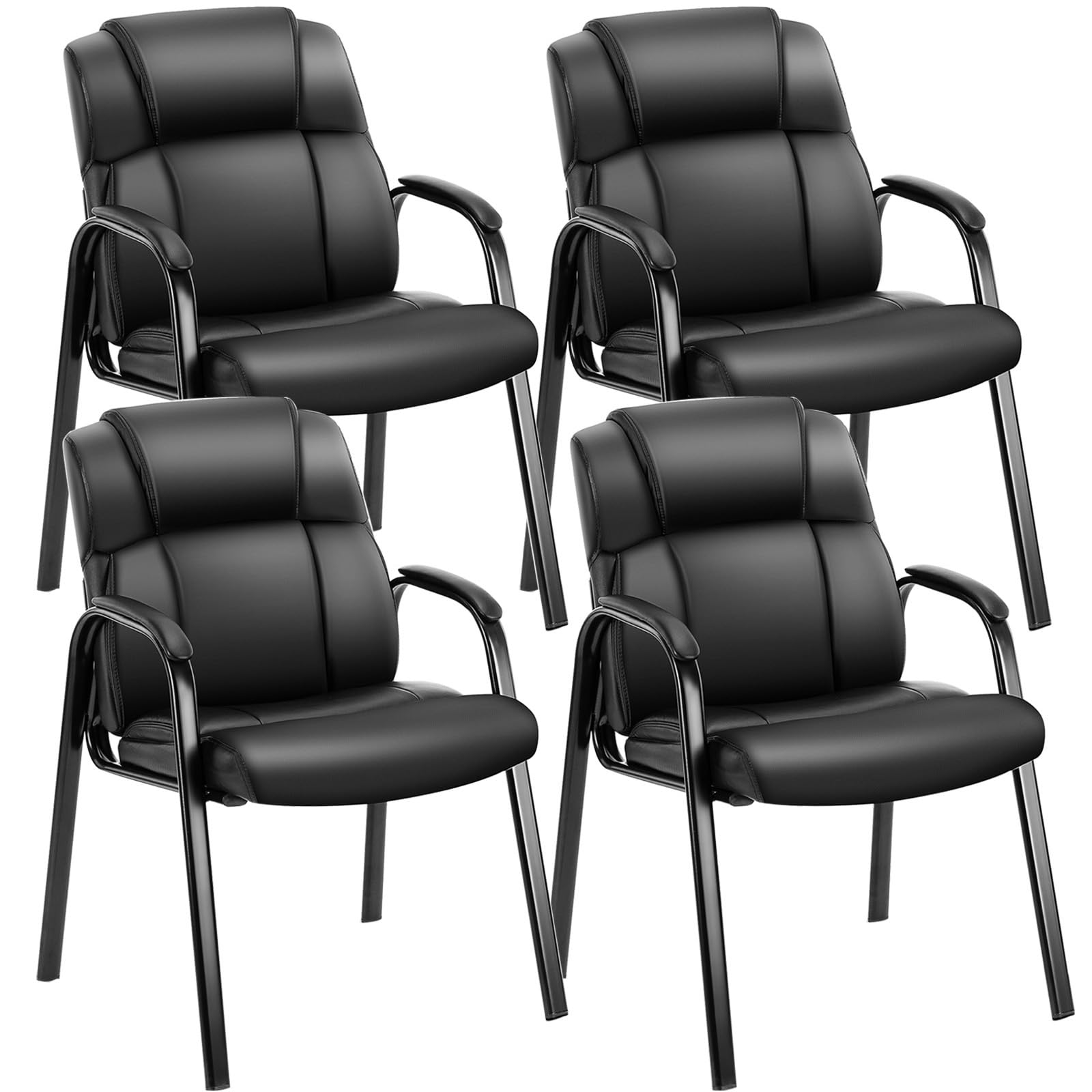 Waiting Room Chairs Set of 4, Leather Office Desk Reception Guest Stationary Side Chair with Padded Arms for Home Conference Lobby Area Meeting Church Medical Clinic Elderly Student