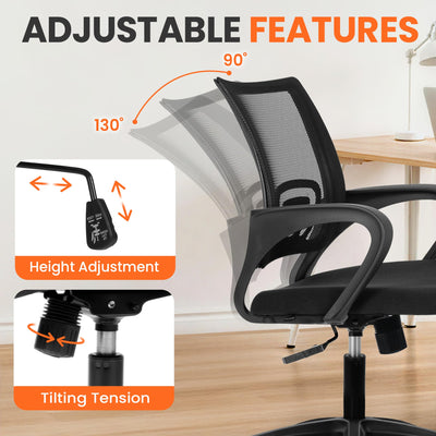 Office Desk Computer Chair Ergonomic Mesh Gaming Cushion Seat with Comfy Lumbar Mid Back Support Adjustable Height Swivel Rolling Wheels for Home Task (Mesh Black)