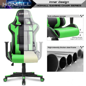 Gaming Chair, Office Chair High Back Computer Chair Leather Desk Chair Racing Executive Ergonomic Adjustable Swivel Task Chair with Headrest and Lumbar Support (Green)