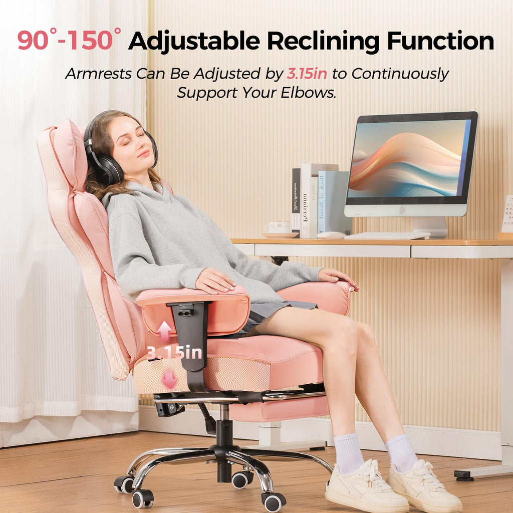 Desk Office Chair Big and Tall Office Chairs Ergonomic Gaming Chairs with Wide Seat Leather High Back Chair with Foot Rest Adjustable Armrests Pocket Spring Lumbar Support