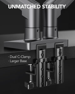 Dual Monitor Stand, Fully Adjustable Monitor Desk Mount for 13–32″ Computer Screens, Full Motion VESA 75x75/100x100 with C-Clamp & Grommet Base, Each Arm Holds 4.4 to 19.8 lbs -Grey
