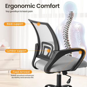 2 Pack, Office Desk Chair - Ergonomic Mid Back with Lumbar Support & Rocking Mode, Height Adjustable with Fixed Armrest, for Home, Computer, Gaming, Conference, Meeting Room, 360° Swivel, Grey,