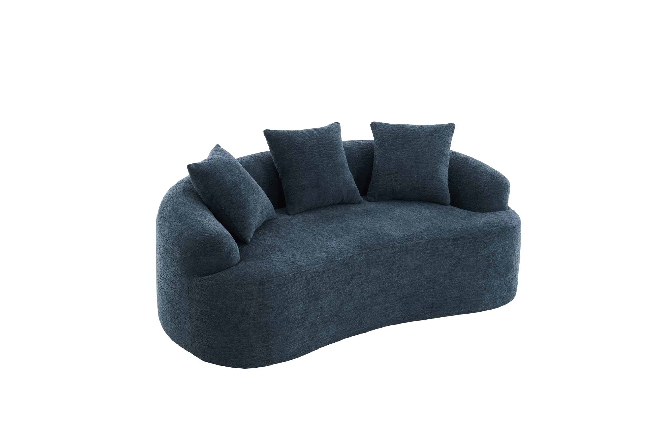 65'' Modern Small Loveseat Sofa, Chenille Upholstered Couch, Space-Saving Design, Plush Comfort Sofa with 3 Pillows, No Assembly Needed, for Small Spaces Living Room Apartment,Blue