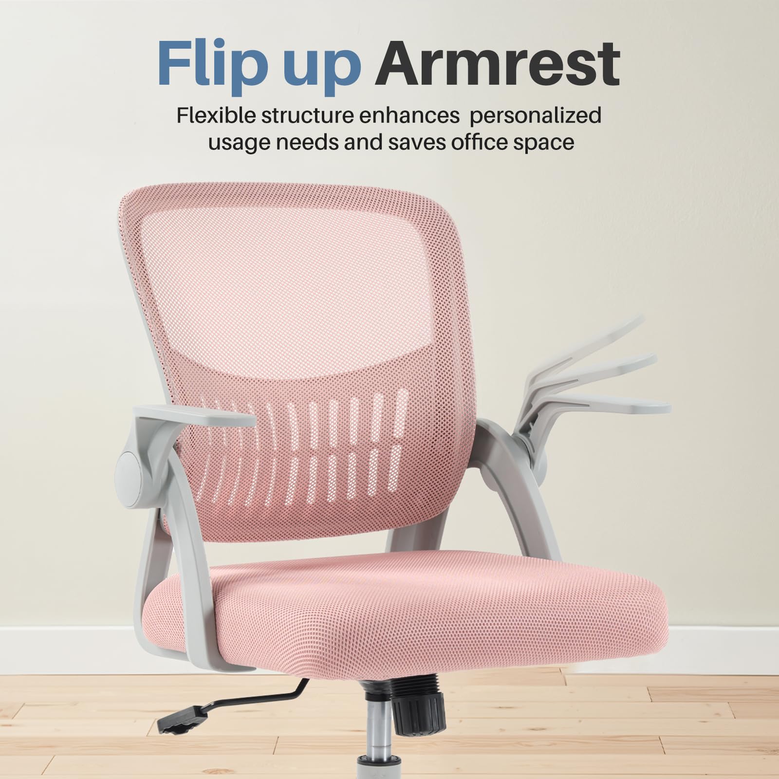 Home Office Managerial Executive Chair, Flip Up Armrest Ergonomic Mesh Adjustable Swivel Mid-Back Computer Desk Chair with Comfortable Lumbar Support, Comfy Arms for Bedroom,Study