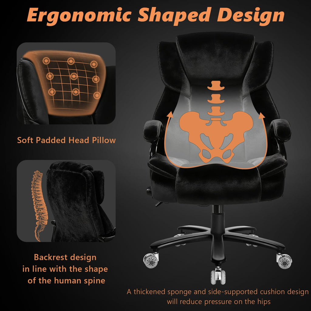 500lbs Fabric Big and Tall Office Chair,500lbs Heavy Duty Office Chair for Heavy People, High Back Executive Computer Chair with Adjustable Lumbar Support, Dual Rubber Wheel