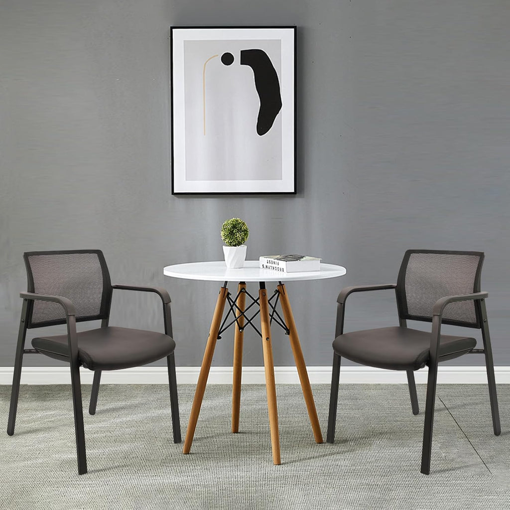 Black, Set of 8, Stackable Office Chair, Mesh Back Guest Chairs with Comfortable Leather Seat Arms Stacking Ergonomic Desk Chair No Wheels for Conference Waiting Reception School Stationary,