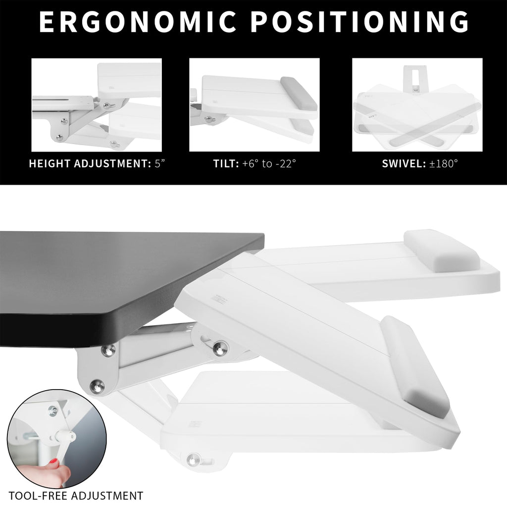 Adjustable 25 x 10 inch Computer Keyboard and Mouse Platform Tray Ergonomic Under Table Desk Mount Drawer Underdesk Shelf, White, MOUNT-KB03W
