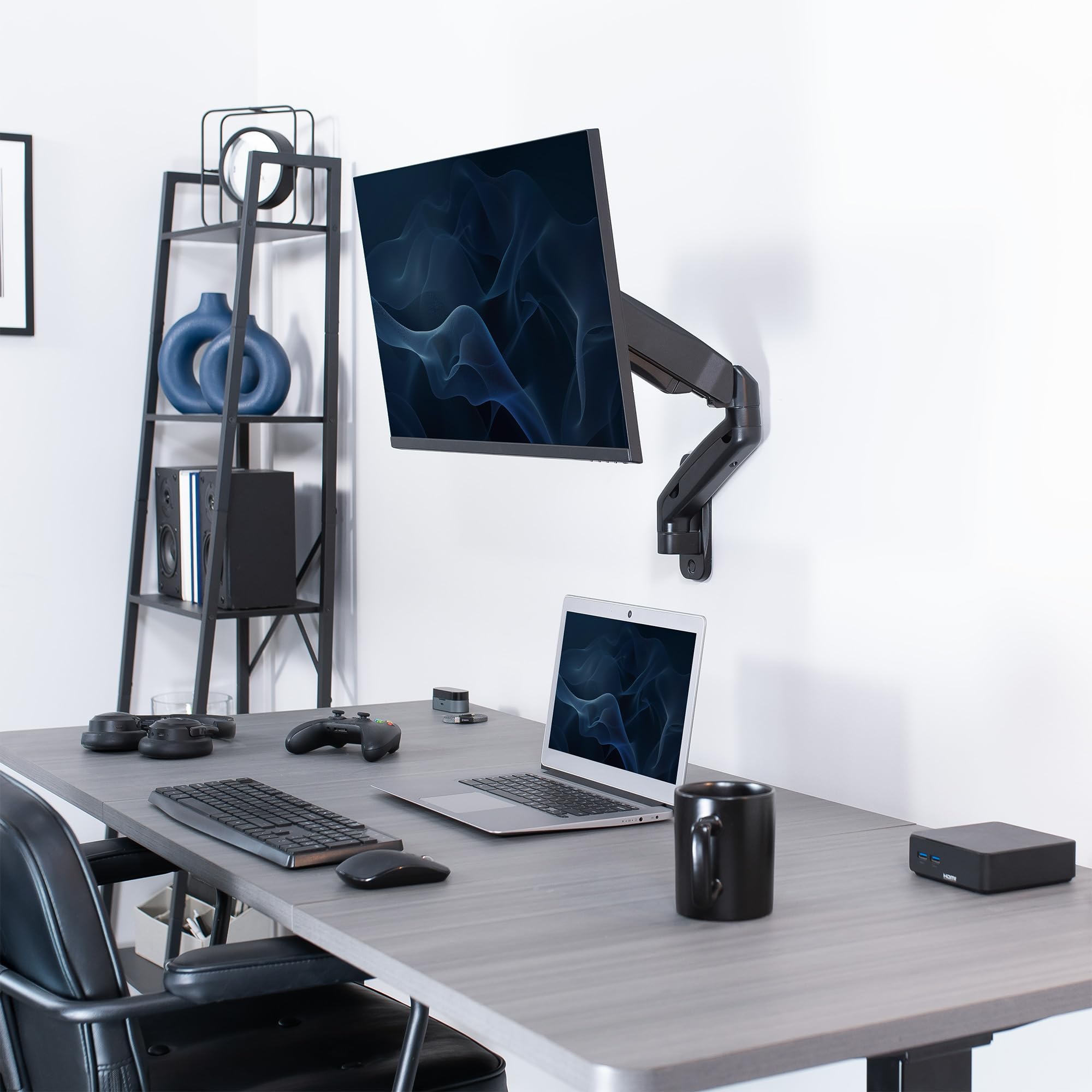 Single Monitor Counterbalance Wall Mount for 32 inch Screens up to 19.8 lbs, Full Motion, Max VESA 100x100, Black, MOUNT-V001G
