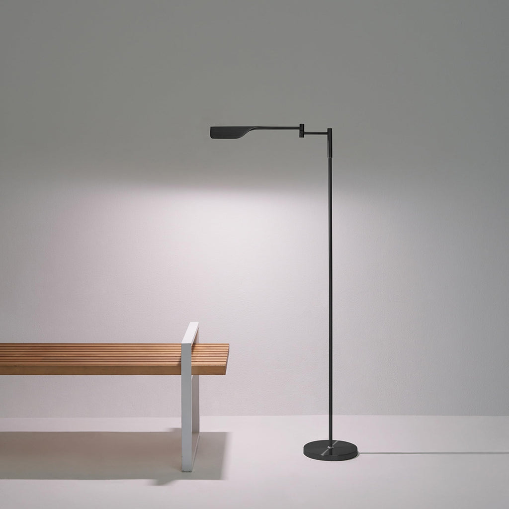 Leaf Pharmacy LED Reading Lamp, Dimmable Floor Lamp with Easy Rotation Over Chair or Desk for Living Rooms & Offices, Adjustable Standing Lamp, Tall Lamp for Sewing & Craftwork - Jet Black