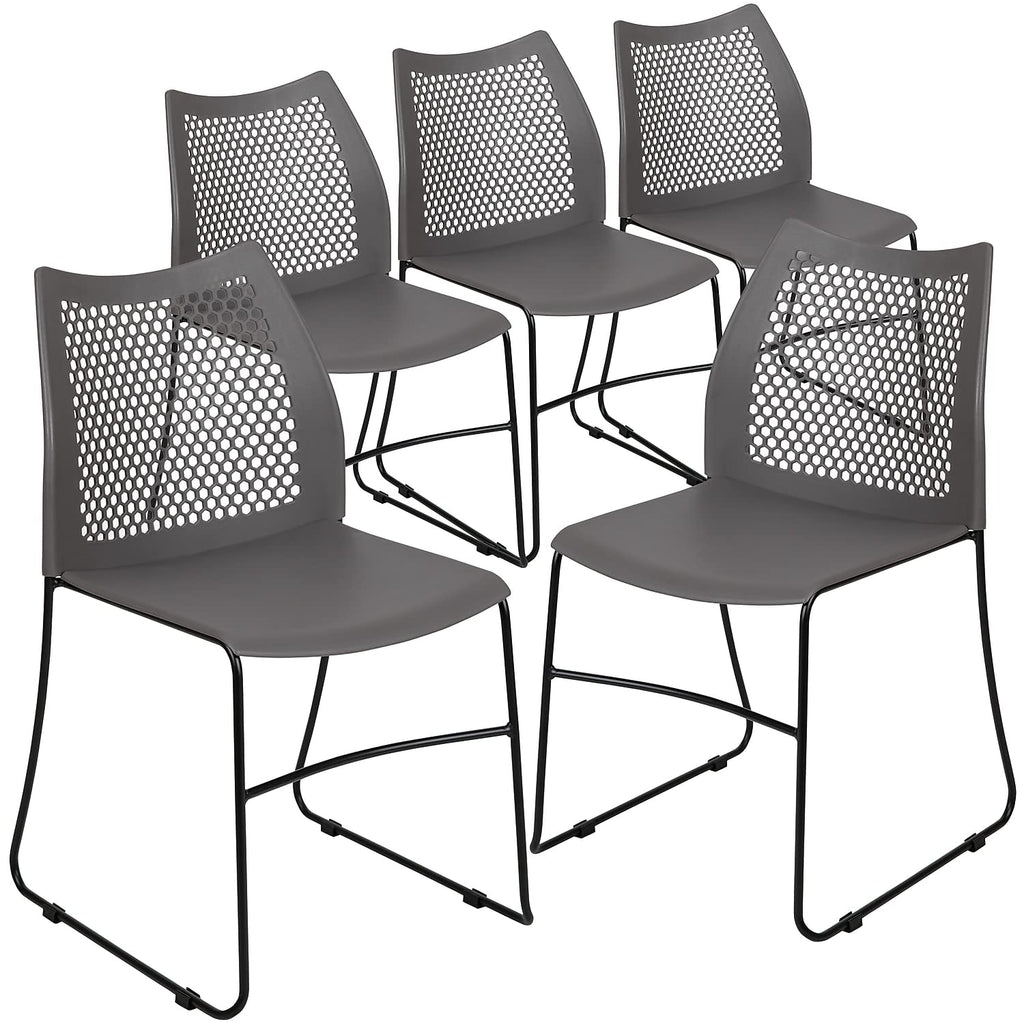 Set of 5 Gray, Hercules Series Contoured Lobby Chairs with Air-Vent Honeycomb Backs, Ergonomic Stacking Chairs for Offices,