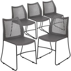 Set of 5 Gray, Hercules Series Contoured Lobby Chairs with Air-Vent Honeycomb Backs, Ergonomic Stacking Chairs for Offices,