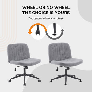 Criss Cross Legged Chair,Wide Comfy Office Desk Chair,Dual-Use with/no Wheels Computer Task Chair,Swivel Armless Vanity Boucle Chair for Study,Make Up,Home Office,Teddy Fleece,Dark Grey