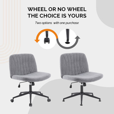 Criss Cross Legged Chair,Wide Comfy Office Desk Chair,Dual-Use with/no Wheels Computer Task Chair,Swivel Armless Vanity Boucle Chair for Study,Make Up,Home Office,Teddy Fleece,Dark Grey