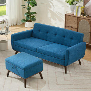 Living Room Furniture Sets, Standard & Accent Chair, Mid Century Modern Decor Sofa Couches, Button Tufted Upholstered Furniture, Blue