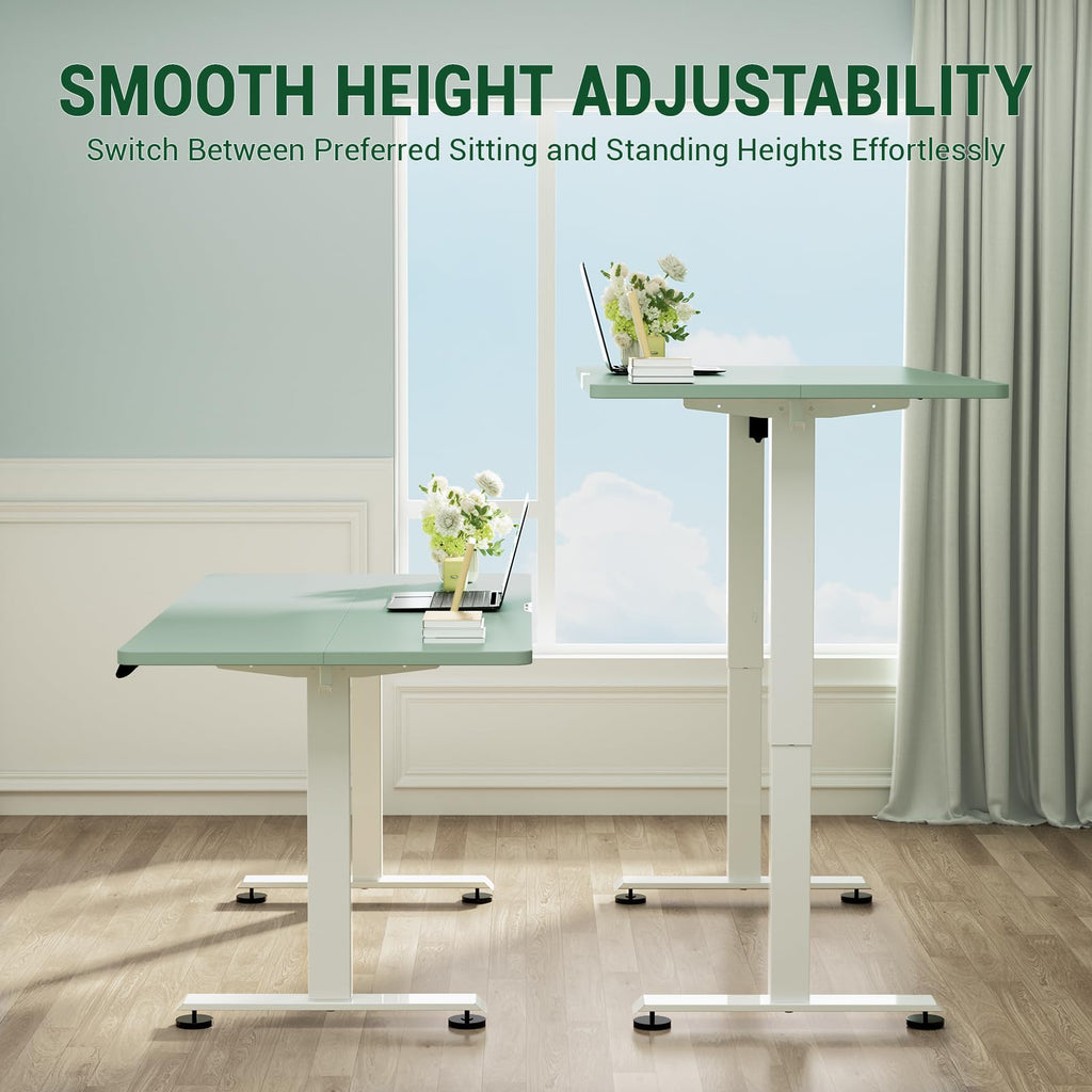 55 Inch Large Electric Standing Desk, 4 Memory Heights Adjustable,Sit to Stand Up, Work Home Office Computer Table for Study, Walking Pad, Writing, and Games, Wooden Desktop Desks, Green