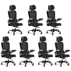 (Black Pack of 7) Office Chair Ergonomic Desk Chair, 330 LBS Home Mesh Office Desk Chairs with Wheels, Comfortable Gaming Chairs