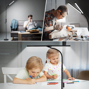 LED Floor Lamp with Remote Control, Bright 18W Floor Lamps for Living Room with Double Head, Adjustable Gooseneck Standing Lamp, Eye Caring Reading Light for Eyelash Extetions Craft Office