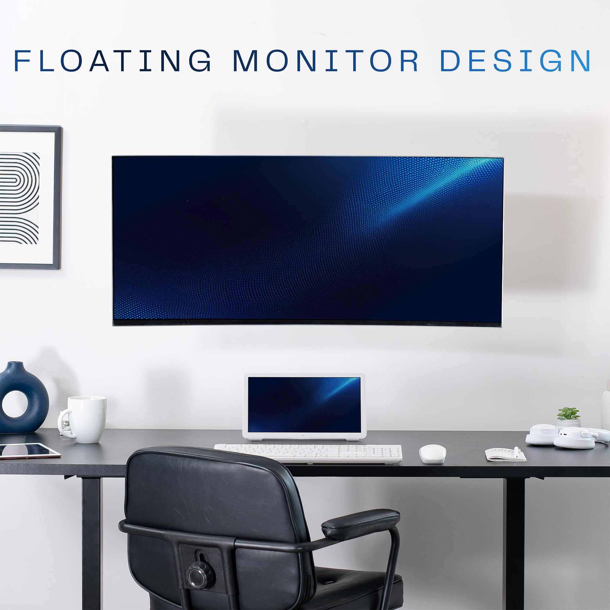 Premium Ultrawide Monitor Counterbalance Wall Mount for 40 inch Screens up to 44 lbs, Full Motion, Max VESA 100x100, Black, MOUNT-V100E