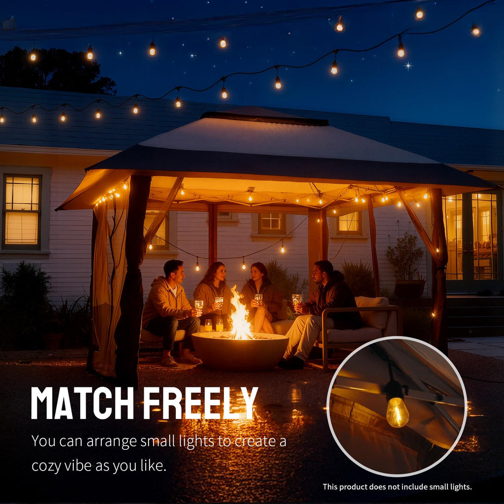 11x11 Pop Up Gazebo, Patented One Push Outoor Canopy Tent with Wheeled STO-N-Go Cover Bag, Pop Up Canopy with Netting for Patio, Backyard (11x11, Beige & Coffee)