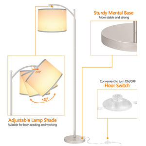 Floor Lamp for Living Room, LED Standing Lamp with 2 Lamp Shades for Bedroom, 9W LED Bulb Included - Silver