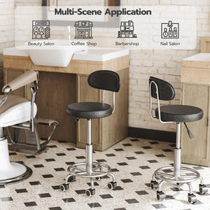 Height Adjustable Rolling Stool, 360° Rotating Drafting Chair, Multi-Purpose Office Desk Chair, Rolling Swivel Salon Stool Chair, for Barber Shop, Nail Salon, Office, Black SB01BY01G1