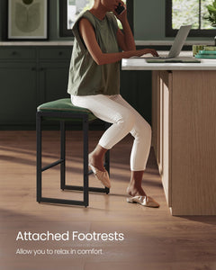 Bar Stools Set of 2, Counter Height Bar Stools, Synthetic Leather with Stitching, Mid-Century Modern Counter Stools, 26-Inch Tall, Kichen Home Bar Dining Room, Forest Green