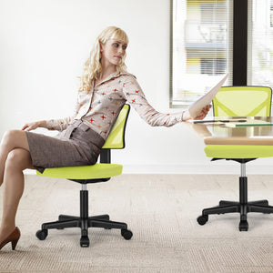 Small Office Chair, Ergonomic Low-Back Mesh Rolling Work Swivel Desk Chairs with Wheels, Armless Comfortable Seat Lumbar Support for Home, Bedroom, Study, Student, Adults, Green