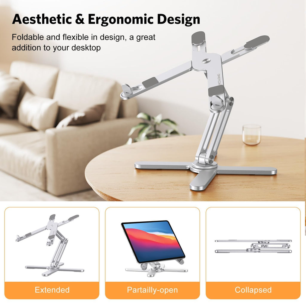 360° Rotating Laptop Stand Riser for Desk, Ergonomic Foldable Computer Stand Adjustable Height Angles for Collaborative Work, Easy Storage Fit Macbooks,All Laptops up to 16 inches, Silver