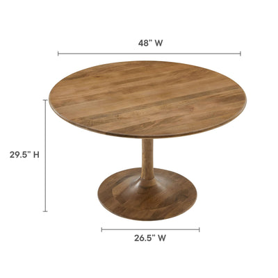 48 Inch Round Wood Dining Table in Natural – Solid Mango Wood Tabletop with Pedestal Base - Mid Century Modern Dining Room Furniture - Kitchen Table for 4-6 Person