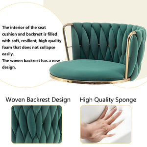 Gold Velvet Bar Stools Set of 4, Swivel Counter Height Bar Stools with Back, Adjustable Woven Barstools for Kitchen Island, Pub, Club (Green)