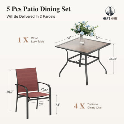 Outdoor Dining Set 5 Piece Patio Furniture Set, 4 x Textilene Dining Chair, 37