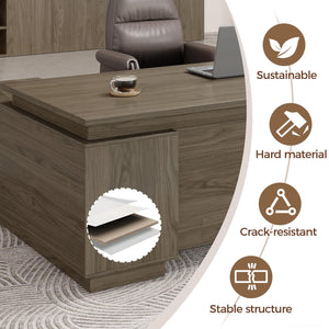 L-Shaped Executive Workstation with Lockable Drawers, 63” Large Office Furniture with Storage Cabinet & Cable Management, Reversible Home Office Setup (Black Walnut,63
