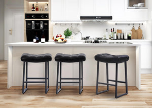 Black Bar Stools Set of 4 for Kitchen Island Counter Height Stools Modern Backless Barstools with Upholstered Faux Leather Saddle Seat and Metal Frame Industrial Bar Chairs, 24 inch