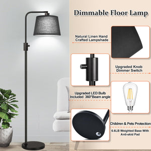 [Upgraded] Dimmable Floor Lamp, 1000 Lumens LED Edison Bulb Included, Black Shade, Modern Arc Standing Tall Floor Lamp for Living Room Bedroom Office Dining Room