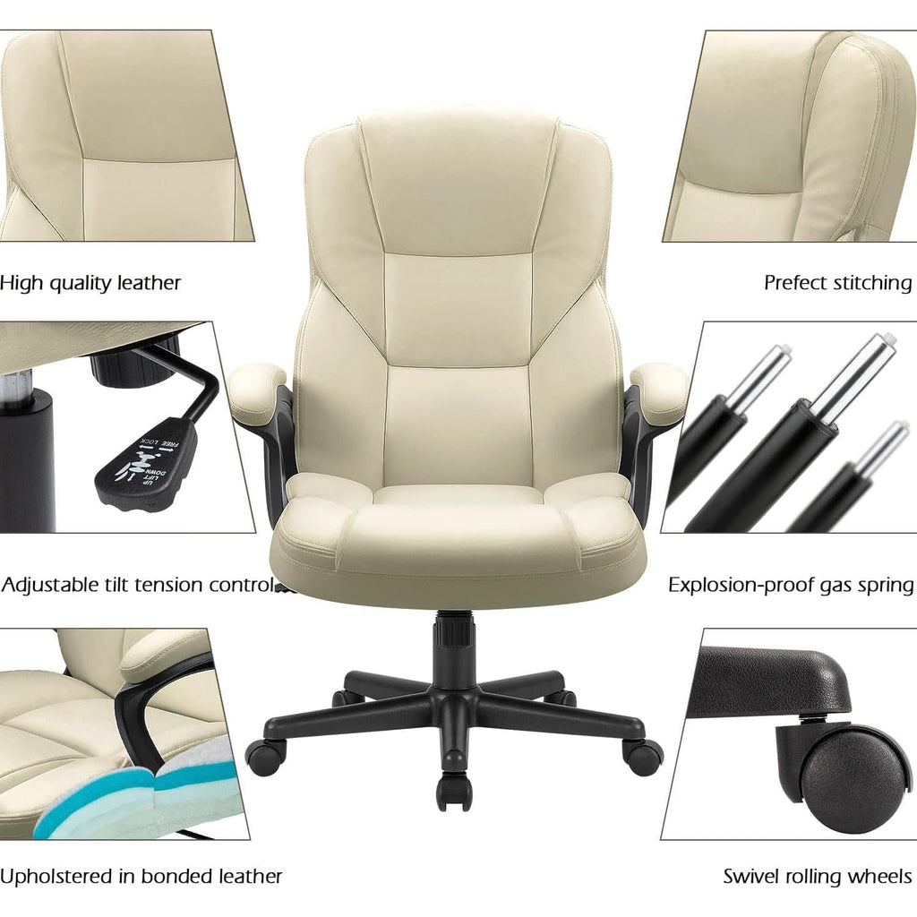 Office Executive Chair High Back Adjustable Managerial Home Desk Chair, Swivel Computer PU Leather Chair with Lumbar Support (2, Khaki)