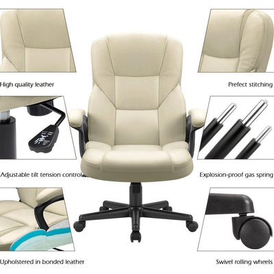 Office Executive Chair High Back Adjustable Managerial Home Desk Chair, Swivel Computer PU Leather Chair with Lumbar Support (2, Khaki)